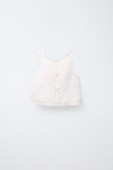 TOP 100% LINO ORGANZA LAZOS - Crudo de Zara
