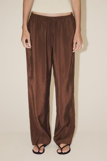PANTALON FLUIDE - Marron chocolat de Zara
