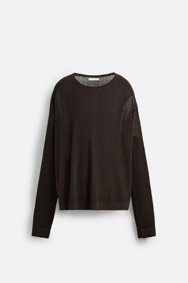 LINEN BLEND TEXTURED SWEATER - Brown by Zara