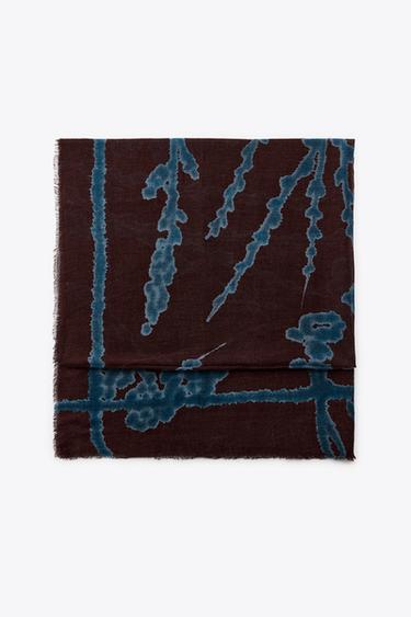 Zara WOOL PRINT SCARF - Maroon