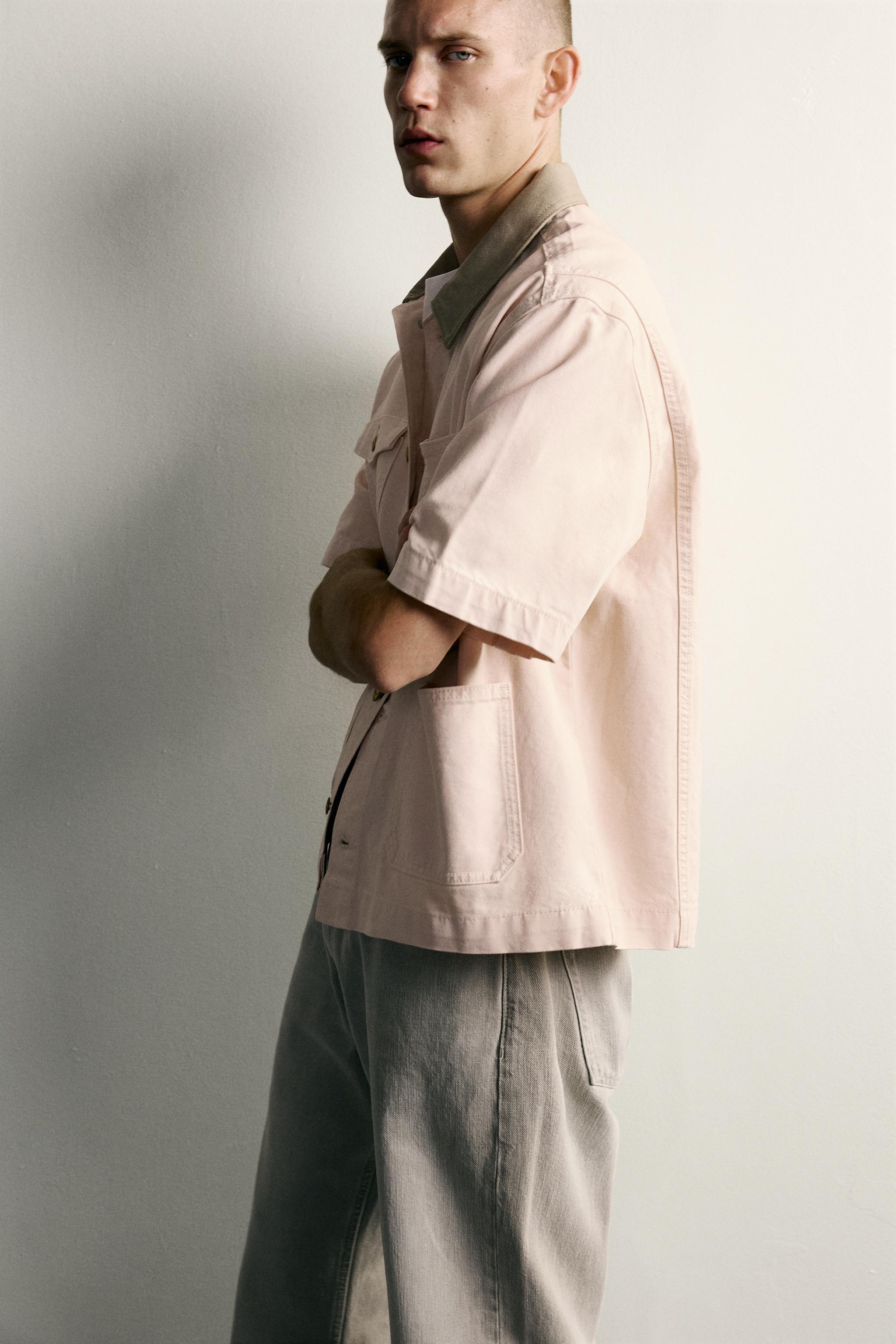 Zara CONTRAST COLLAR SHORT SLEEVE OVERSHIRT — фото 5