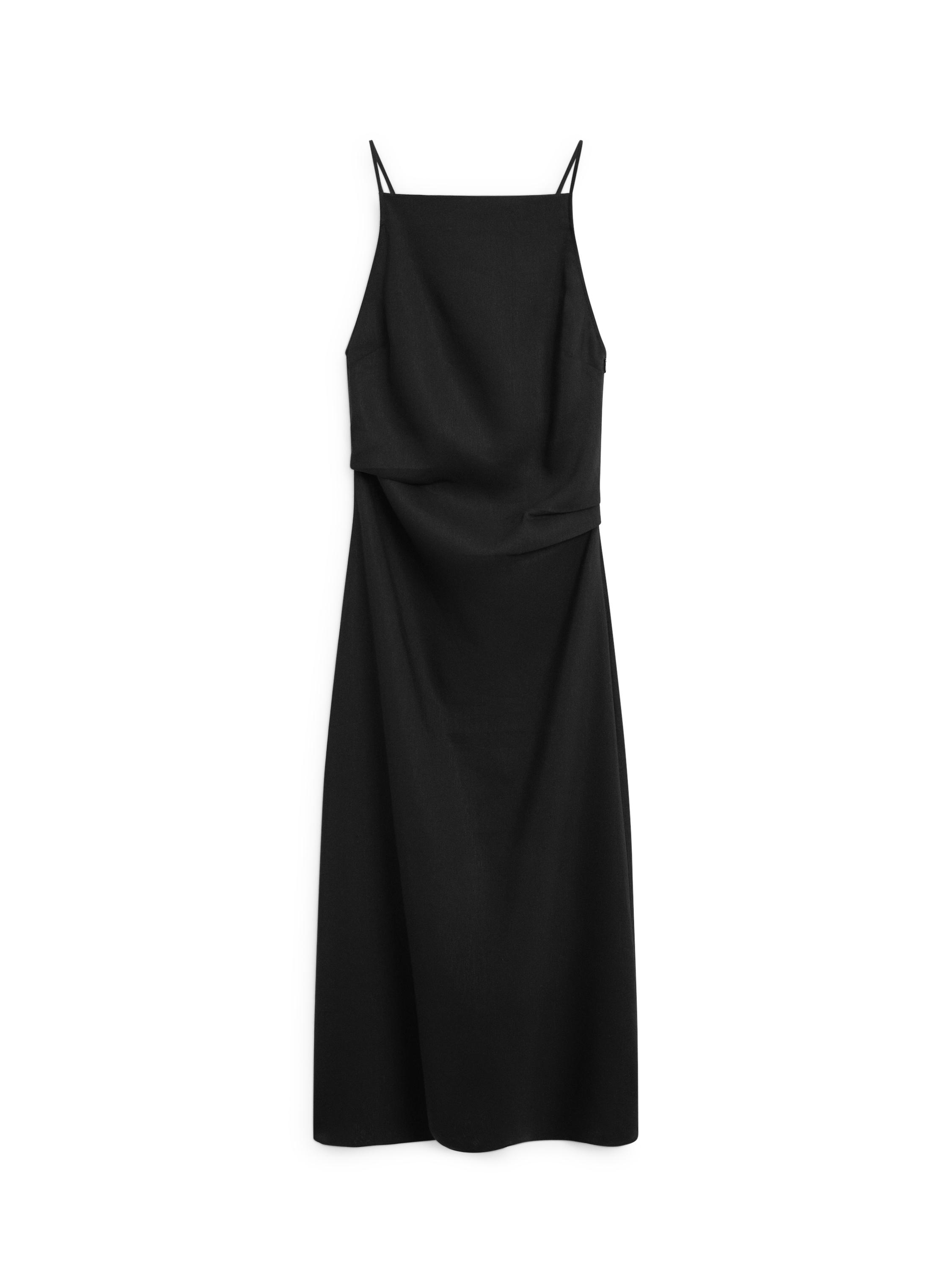 zara black spaghetti strap dress STRAPPY MIDI DRESS - Black