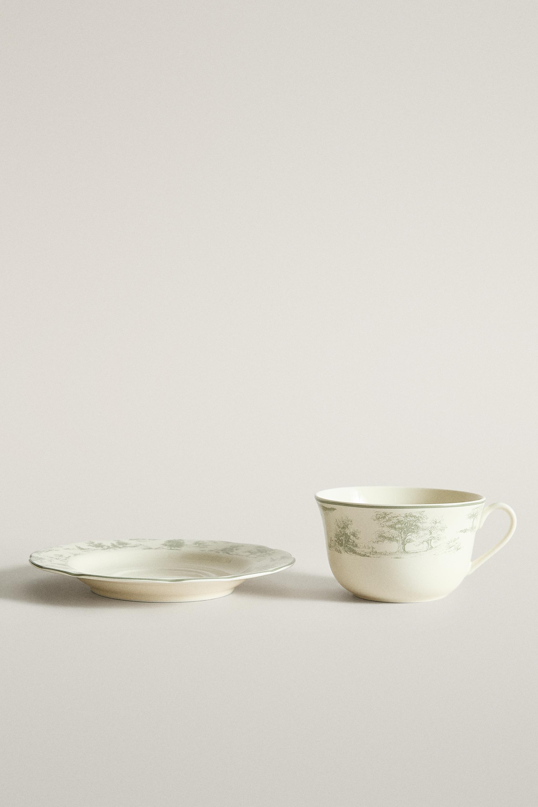 TOILE PORCELAIN TEACUP AND SAUCER