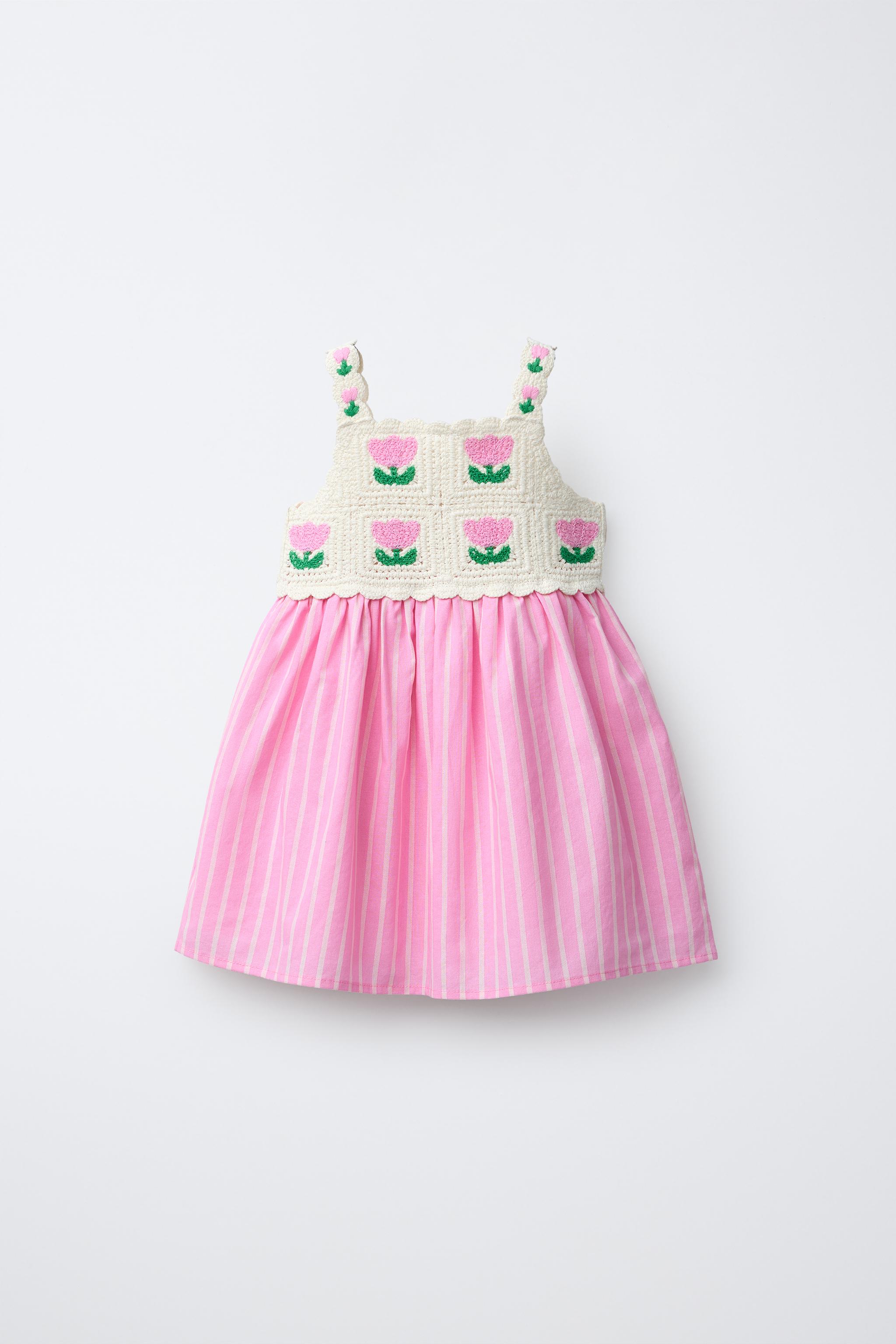 CROCHET KNIT FLORAL COMBINATION DRESS