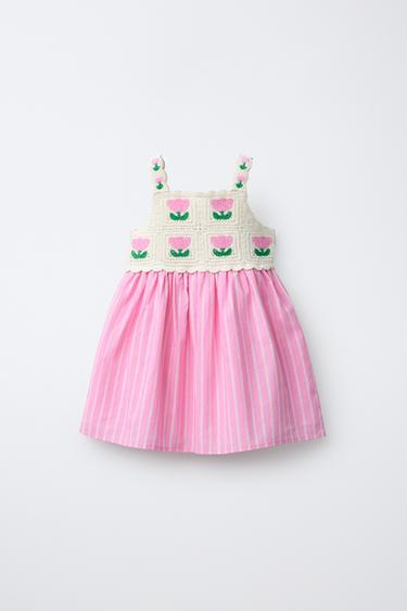 ROBE EN MAILLE CROCHET À FLEURS - Rose de Zara - Image 1