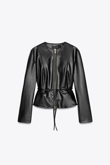 FAUX LEATHER PEPLUM JACKET - Black by Zara