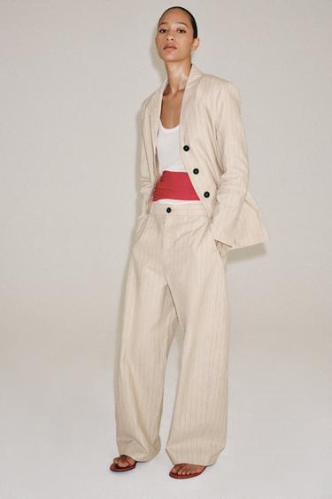 VESTE À RAYURES AVEC LIN ZW COLLECTION - Écru / Noir de Zara - Image 1