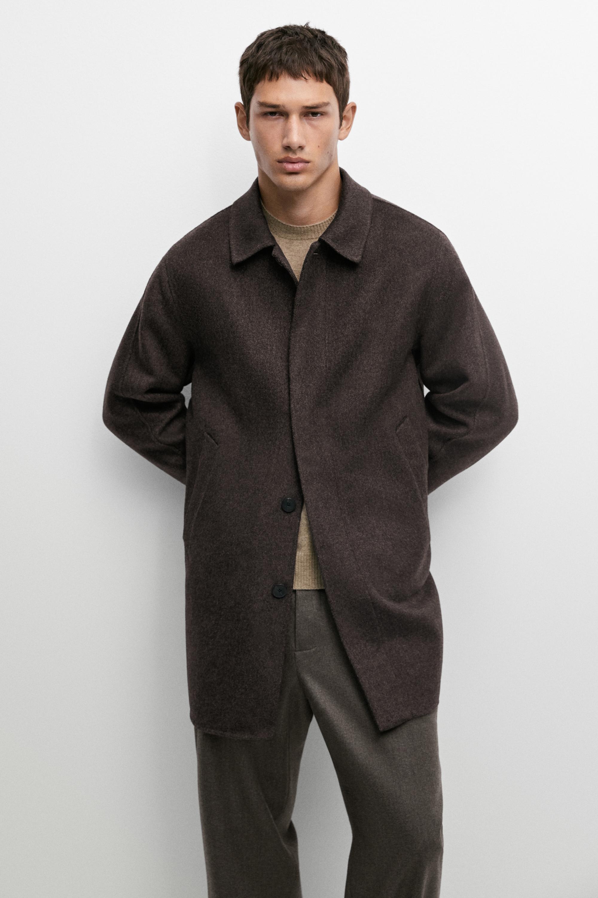 Short suede double-weave wool-blend coat