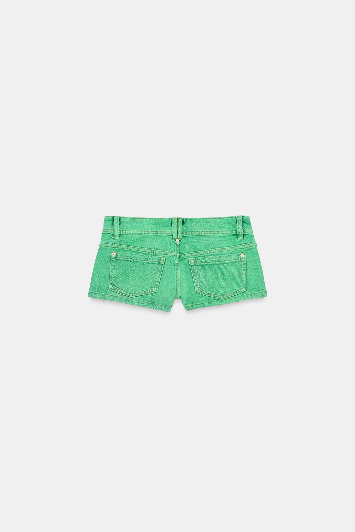 Женские шорты Zara Trf Low-Rise Denim Mini, цвет: Зелёный — фото 7