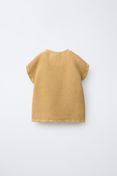 PLAIN WAFFLE-KNIT T-SHIRT - Mustard by Zara - Image 1