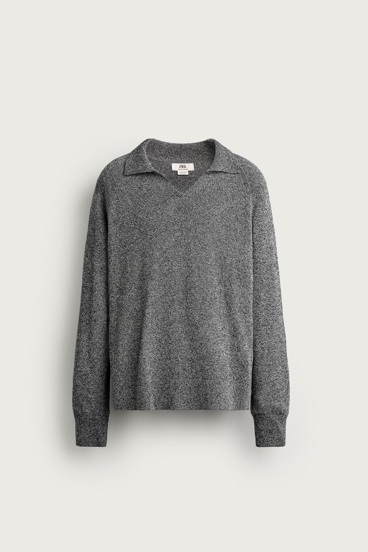 MELANGE REGULAR FIT KNIT POLO — Blue marl