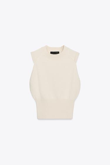 Zara SLEEVELESS KNIT TOP - Ecru