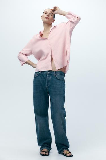 CAMISA COM LINHO ZW COLLECTION - Rosa-pastel da Zara