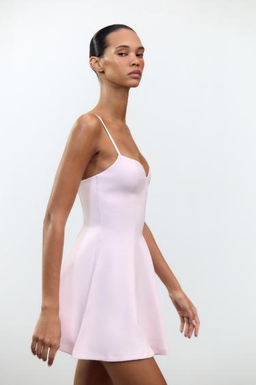 ROBE COURTE AVEC DÉCOLLETÉ EN CŒUR - Rose pastel de Zara - Image 4