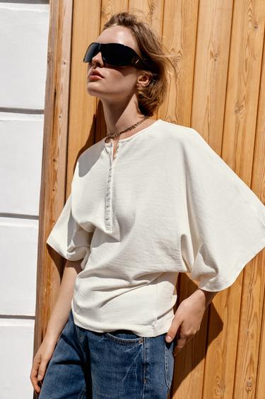 Zara HENLEY T-SHIRT - Oyster-white