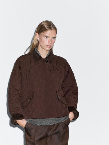 Zara Short lightweight jacket with corduroy detail - Burgundy