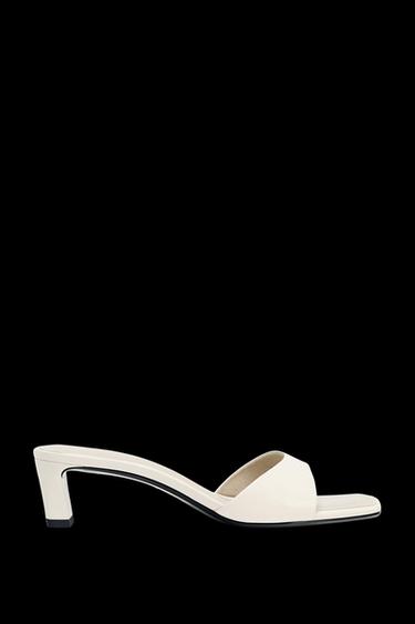 SANDALIA TACÓN BAJO PIEL - Blanco Crudo de Zara - Imagen 0