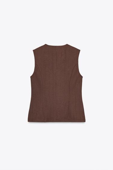TOP GILET SERGÉ BOUTONS - Marron de Zara - Image 4