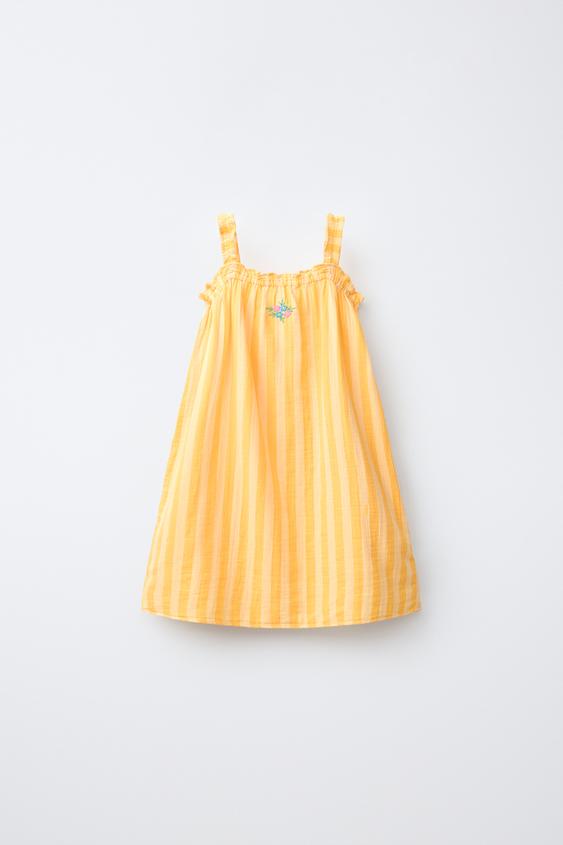 2-6 YEARS/ STRIPED EMBROIDERED FLOWERS NIGHTDRESS - Yellow by Zara - Image 0