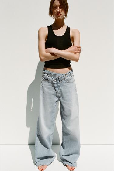 TRF HIGH-WAIST WIDE LEG CROSSOVER JEANS - Light blue by Zara