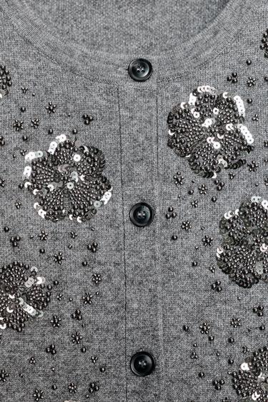 BEADED KNIT CARDIGAN - Grey marl by Zara - Image 7