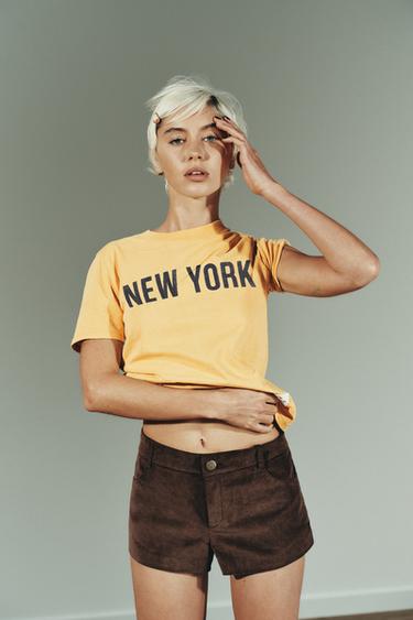 Zara FAUX SUEDE MINI SHORTS - Brown