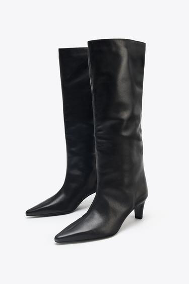 LEATHER KITTEN HEEL BOOTS - Black by Zara - Image 2