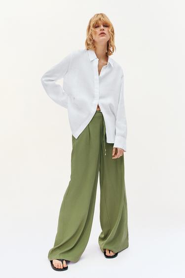 PANTALÓN ANCHO CON LINO CINTURÓN - Oliva de Zara