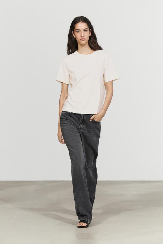 Zara Short sleeve interlock T-shirt - Ecru - Image 0
