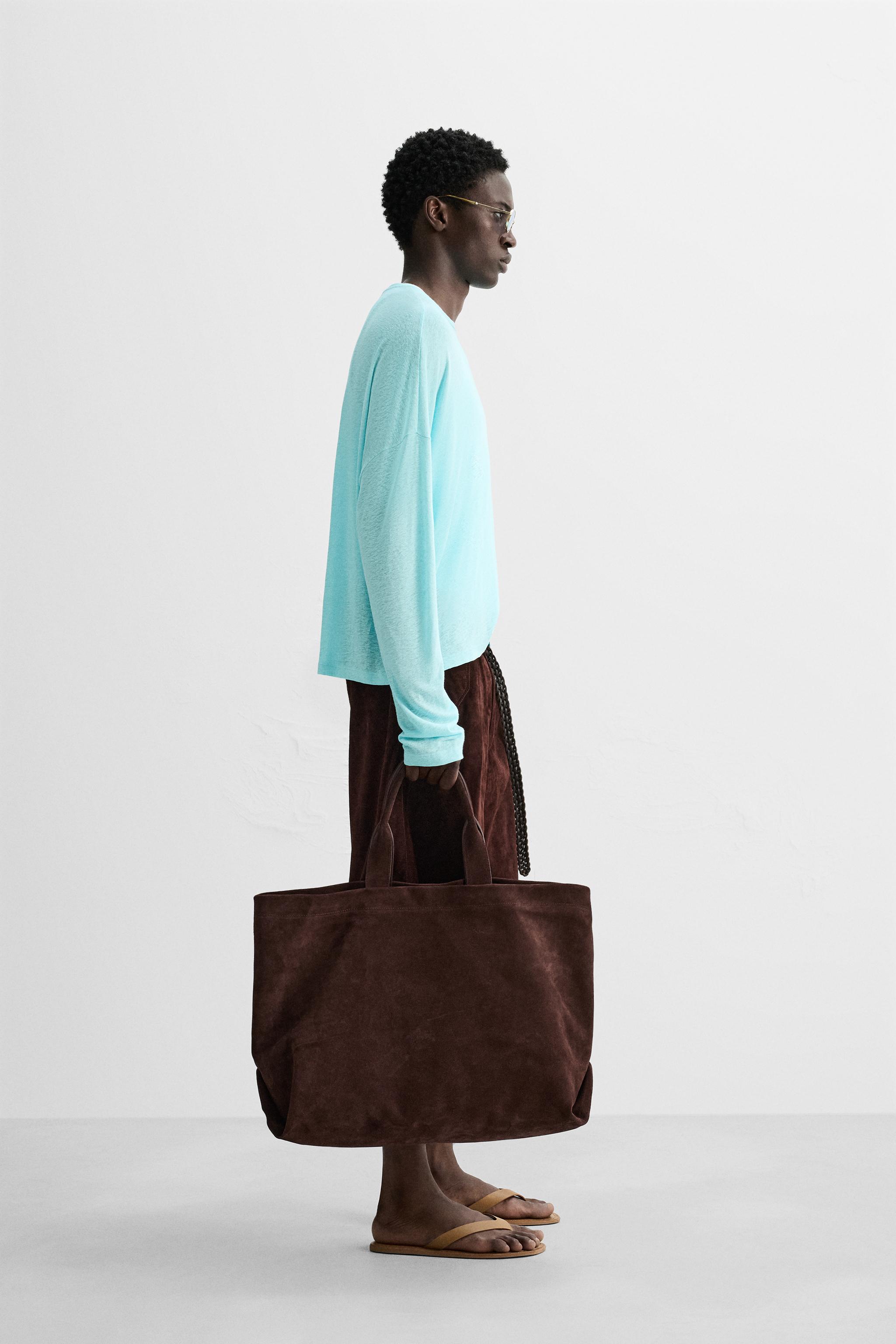 ★ドイツ発*ZARA*新作*ビスコースリネン長袖Tシャツ/TURQUOISE★ 長袖Tシャツ テキスト入り - エレクトリックブルー | ZARA Japan