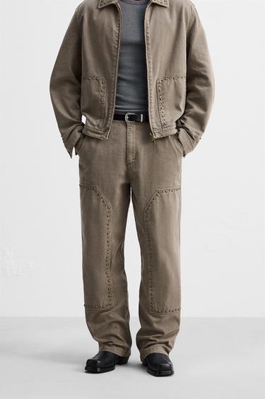 PANTALON RELAXED FIT CLOUS - Beige de Zara - Image 1