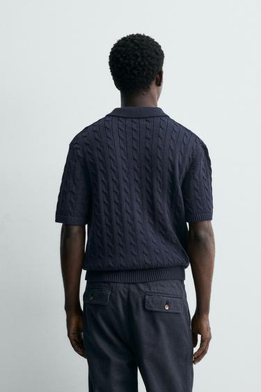 POLO EN MAILLE STRUCTURÉE À TRESSES - Bleu marine de Zara - Image 2