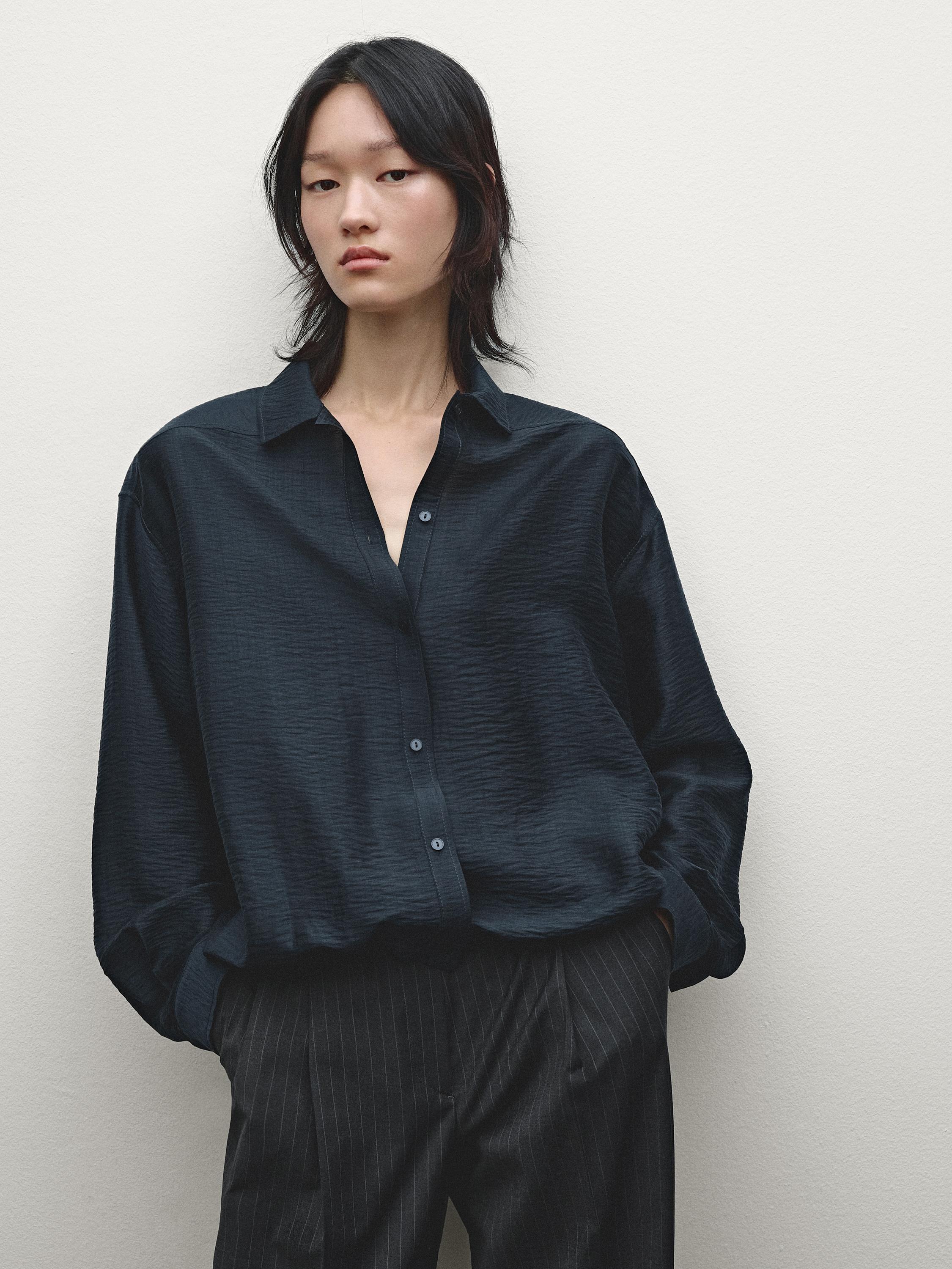 Satin shirt with elastic detail - Blue | ZARA United States