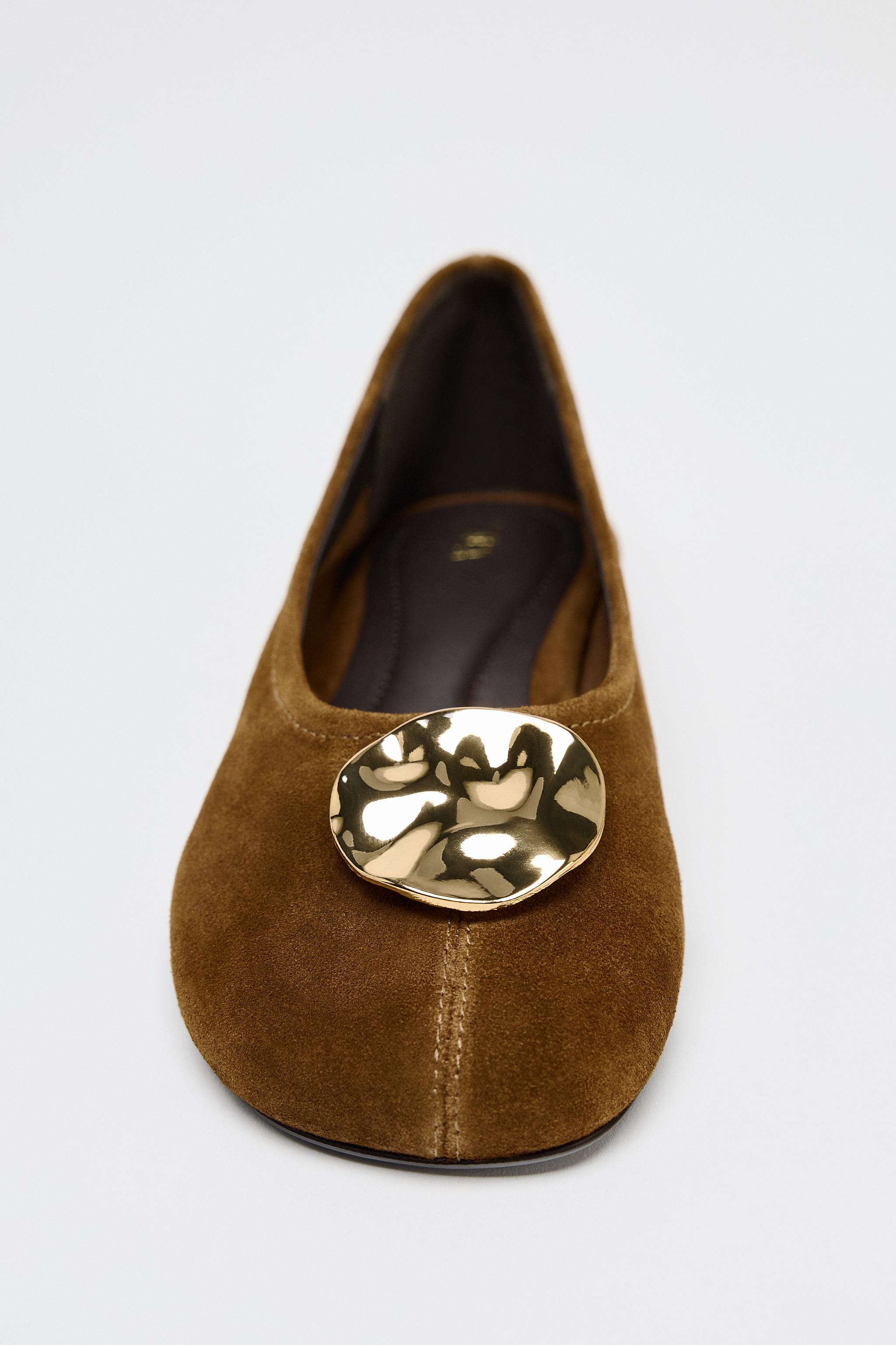 スプリットスエードレザーバレリーナ - ブラウン | ZARA Japan