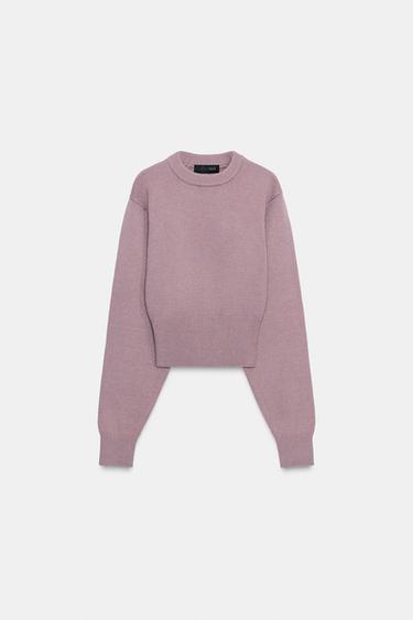 CROPPED PLAIN KNIT JUMPER - Lilac by Zara