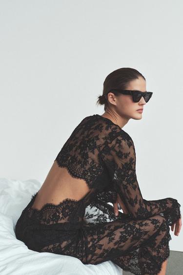 LONG LACE DRESS WITH BACK NECKLINE - Black by Zara - Image 1