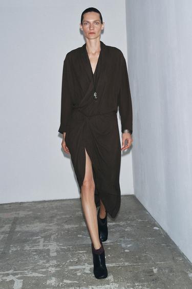 ROBE DRAPÉE ZW COLLECTION - Marron foncé de Zara - Image 3