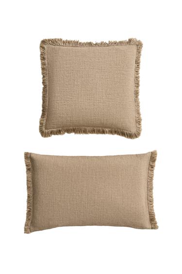 STRIPED CUSHION COVER WITH FRINGING - Sand by Zara