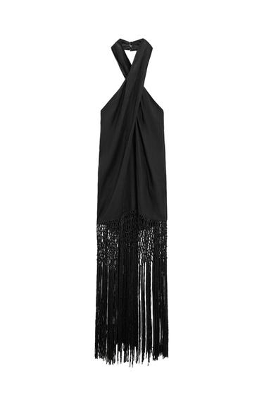 FRINGED LINEN DRESS