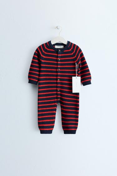 ZARA TIMELESS - STRIPED COTTON AND WOOL BLEND JUMPSUIT - red/navy by Zara
