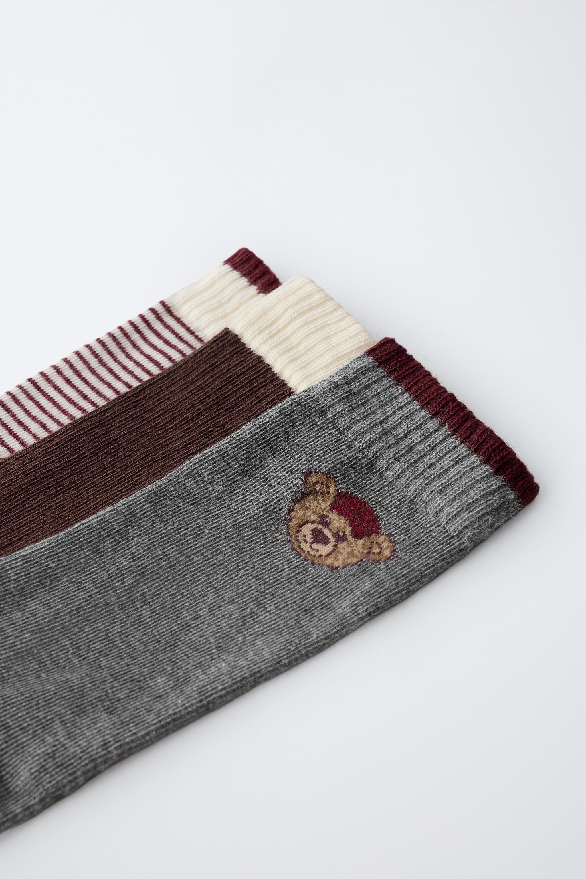 3-PACK OF MID-CALF BEAR AND STRIPE SOCKS — Maroon