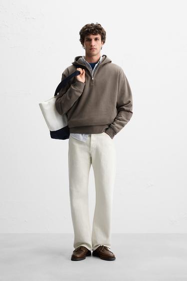 BASIC QUARTER-ZIP HOODIE - Brown by Zara - Image 0