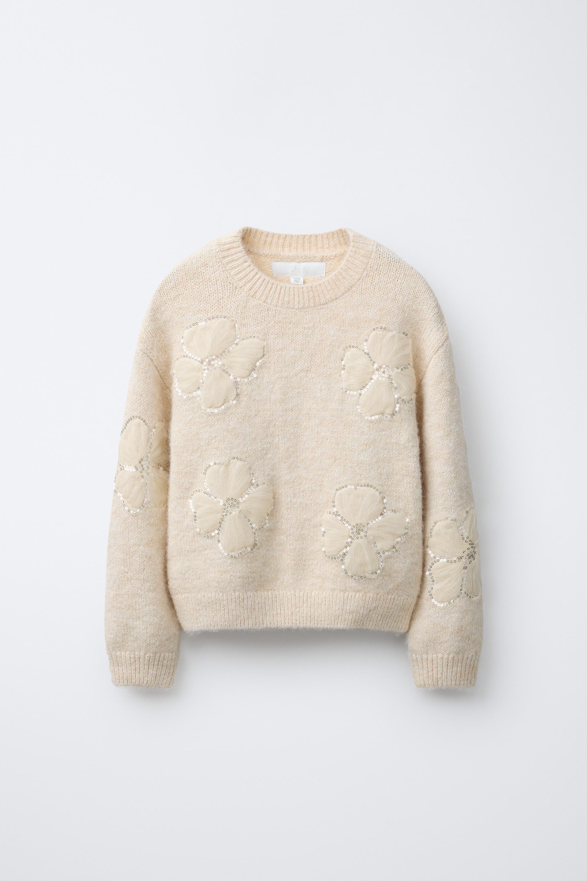 PULL EN MAILLE À FLEURS, TULLE ET PAILLETTES