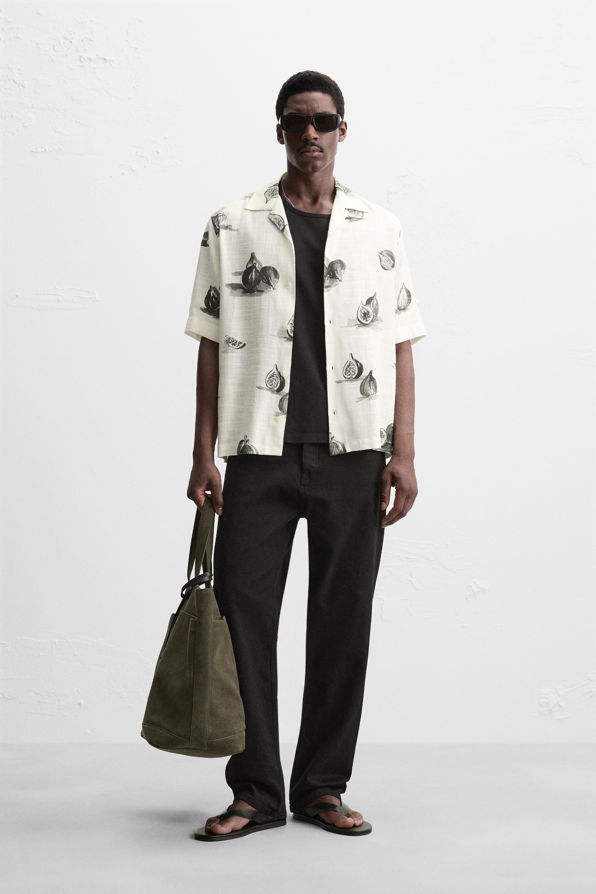 スペイン発送 ZARA 幾何学プリントシャツ ブラック カジュアル フルーツプリントシャツ - ブラック/ホワイト | ZARA Japan / 日本