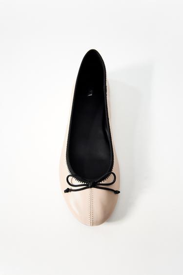Zara CONTRAST LEATHER BALLET FLATS - Off White