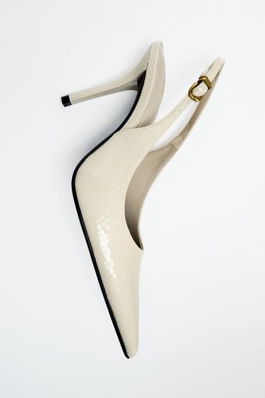 EMBOSSED HEELED SLINGBACK SHOES - Ecru White by Zara