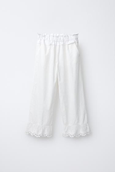 RUFFLE AND EMBROIDERED TROUSERS - White by Zara