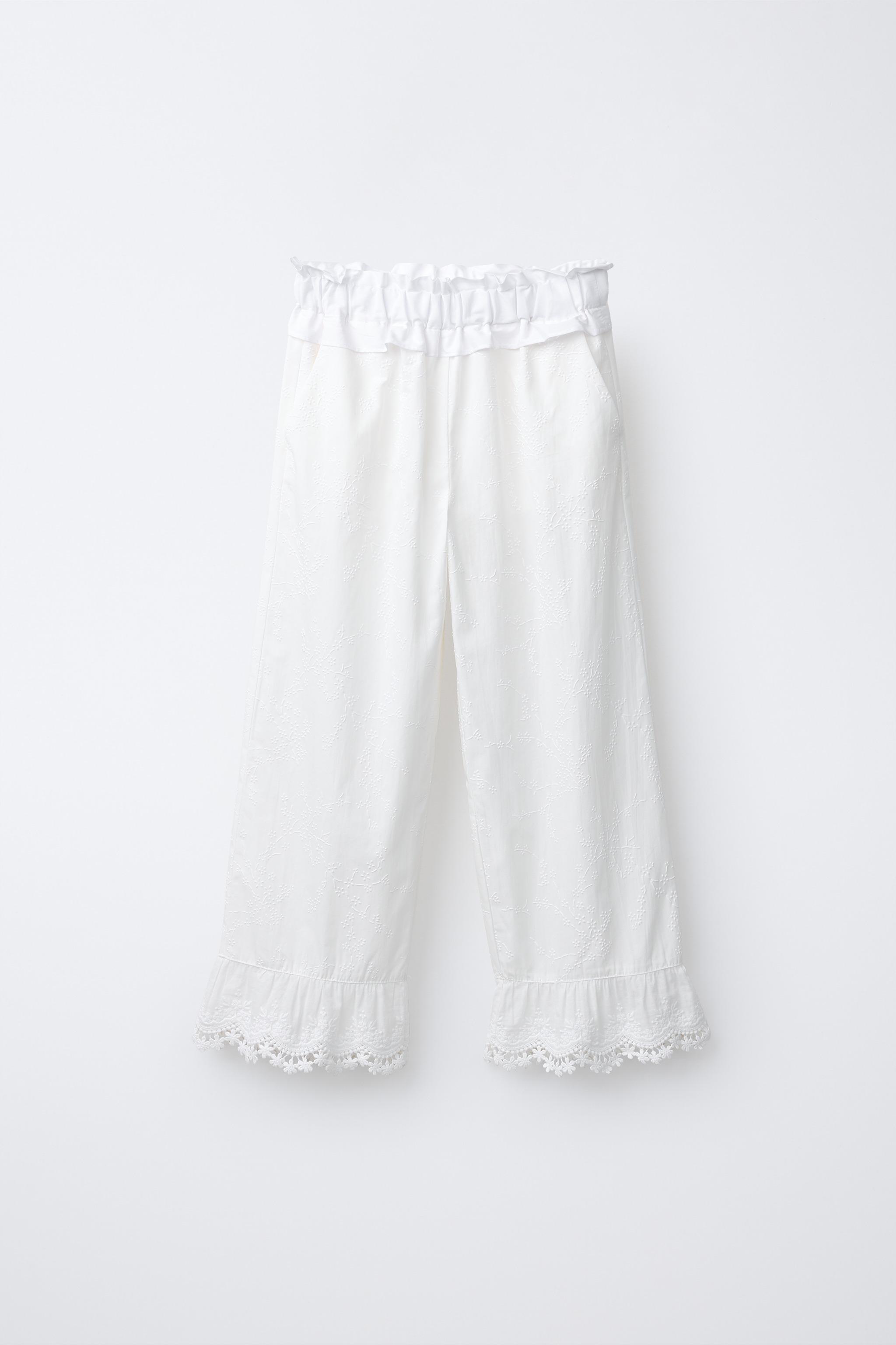 RUFFLED AND EMBROIDERED PANTS