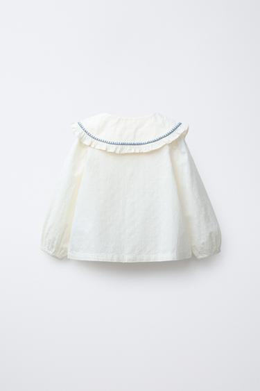 CHEMISE COL CLAUDINE BRODÉE - Écru de Zara - Image 1