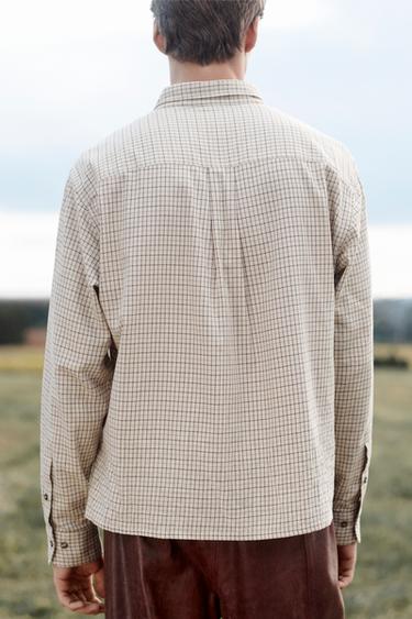 LIMITED EDITION CROPPED FIT CHECK SHIRT - Ecru / Brown by Zara - Image 3